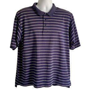 Nike Golf Mens Blue and White Striped Cotton Polo Shirt Large